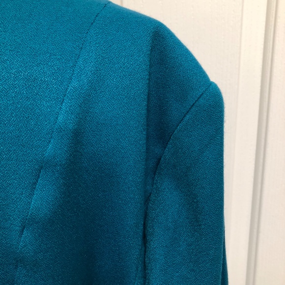 Double-breasted Teal Dress with Black Velvet Trim - Picture 8 of 16